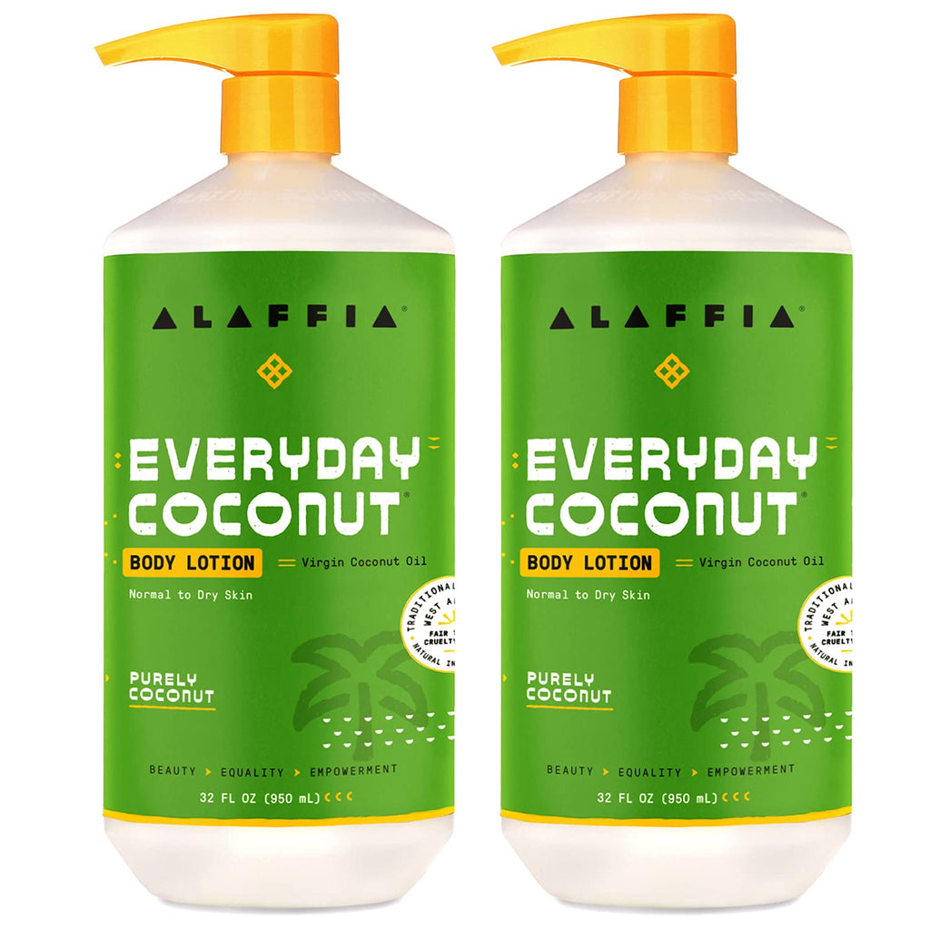 Alaffia Coconut Hydrating Body Lotion - Moisturizing Oil for Soft, Supple Skin | 2 Pack - 32 Fl Oz Each