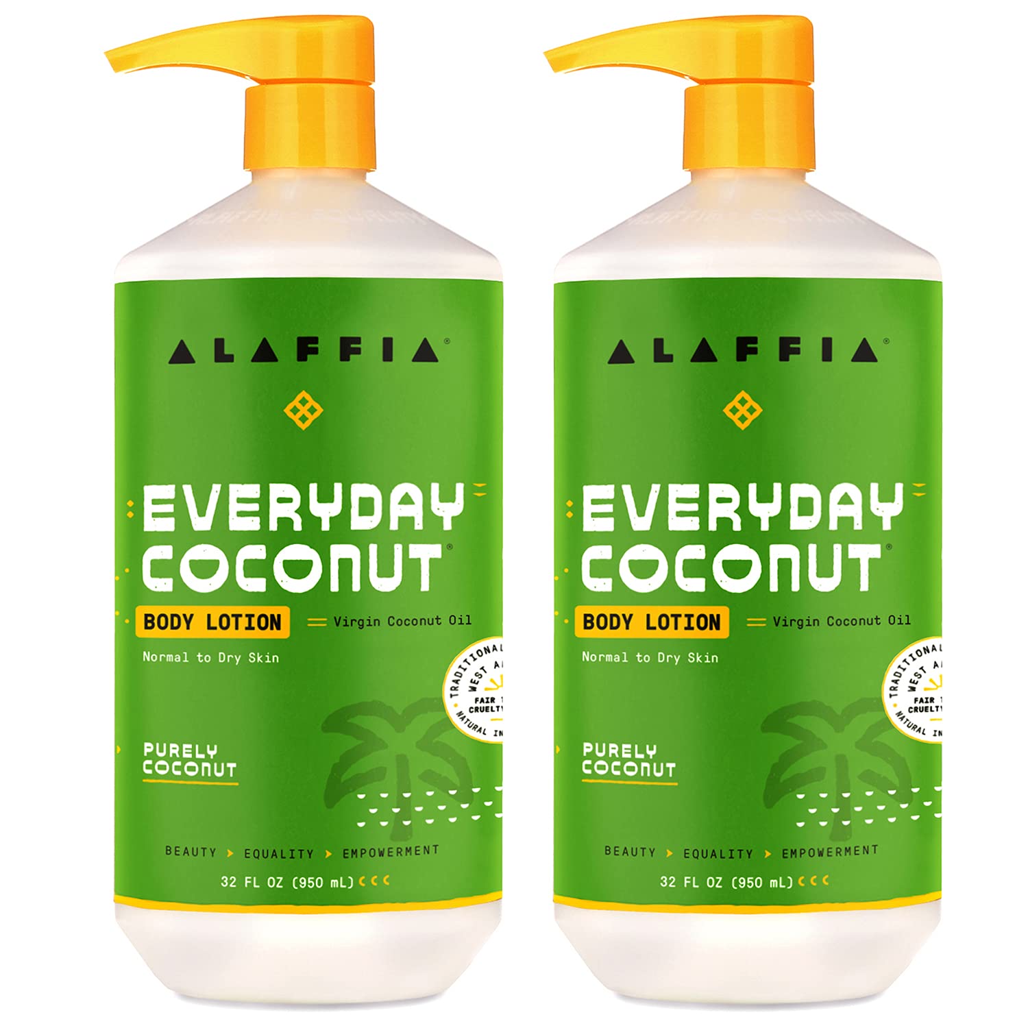 Alaffia Coconut Hydrating Body Lotion - Moisturizing Oil for Soft, Supple Skin | 2 Pack - 32 Fl Oz Each