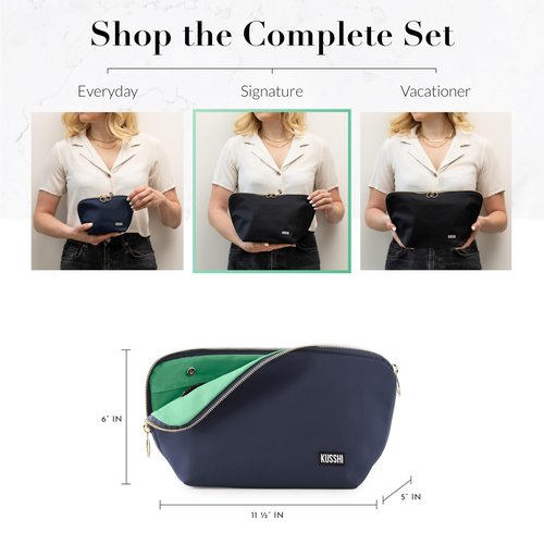 KUSSHI Washable Travel Makeup & Cosmetic Bag - Brush Organizer Sold Separately (Signature, Navy/Mint)