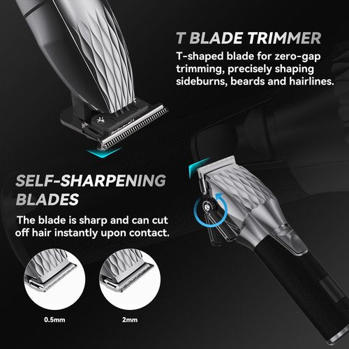 Clipzoo Professional Cordless Hair Clippers for Men & Trimmer Set, 240Min Runtime with LED Display, Quiet Haircut Kit for Men/Women/Kids w/6 Guide Combs, Barber Scissors, Cleaning Brush
