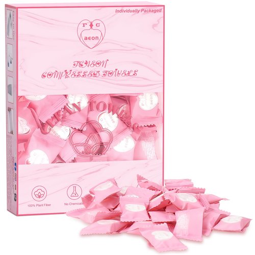 Fcaeon Compressed Towel Tablets 100 Count Disposable Face Towel Individually Wrapped 9×7.5 Inch Portable Washcloths Compact Cloths for Travel Essentials Camping Hotel Makeup Removal Cleaning (Pink)
