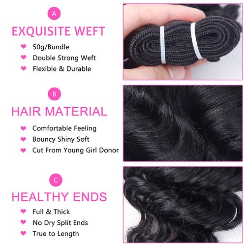 Deep Wave Bundles with Closure Brazilian Deep Curly Human Hair 3 Bundles with Closure(10 10 10+10) Middle Part 4x4 inch Lace Closure Wet and Wavy Natural Color 50g