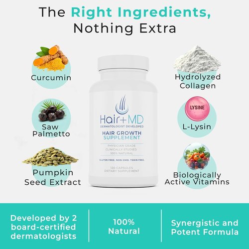 Hair Plus MD Hair Growth Supplement - Boost Hair Growth & Density | 120 Capsules, Gluten-Free & Non-GMO