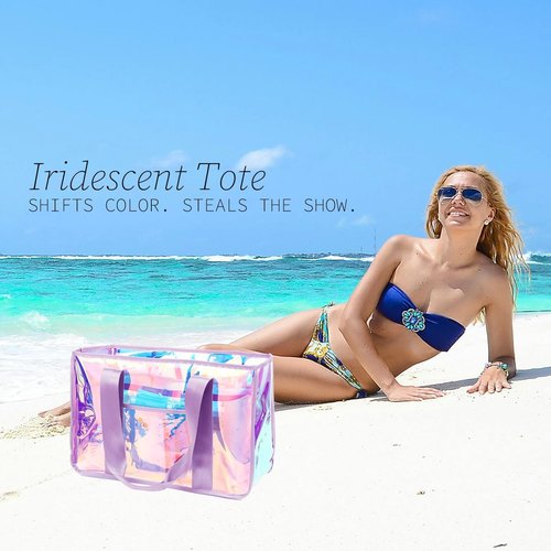 Fammart Iridescent Clear Beach Bag - Waterproof Jelly Tote for Women | Perfect for Pool & Vacation Essentials