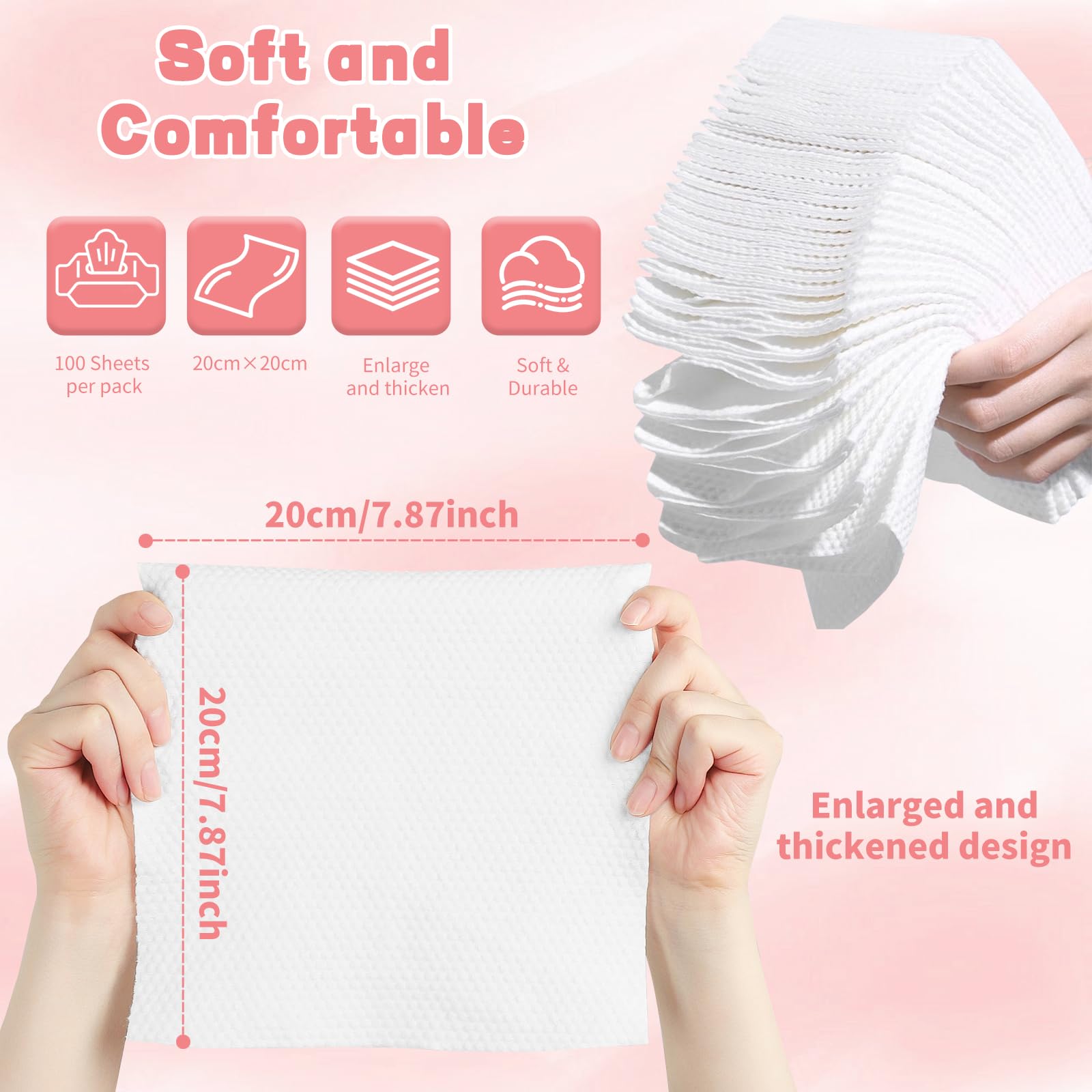 100 Count Disposable Face Towel, Ultra Soft & Thick Washcloths, Biodegradable Facial Towels for Sensitive Skin, Makeup Remover Dry Wipes, Lint-Free Towelettes for Cleansing (2 Pack)