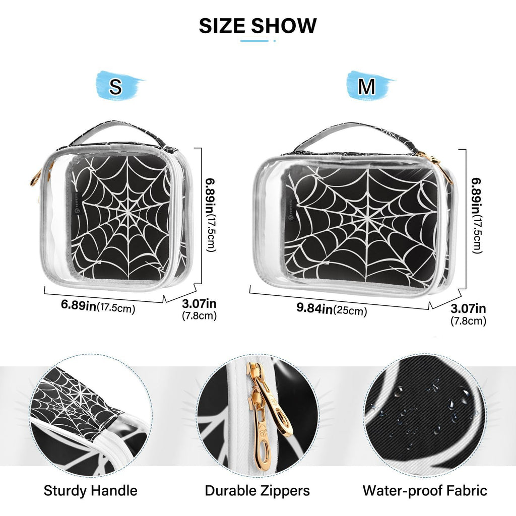 ZOEO 2 Pack Clear Makeup Bag, Goth Spider Web Car Pouches For Organization Waterproof Travel Toiletry Bags For Women Girl