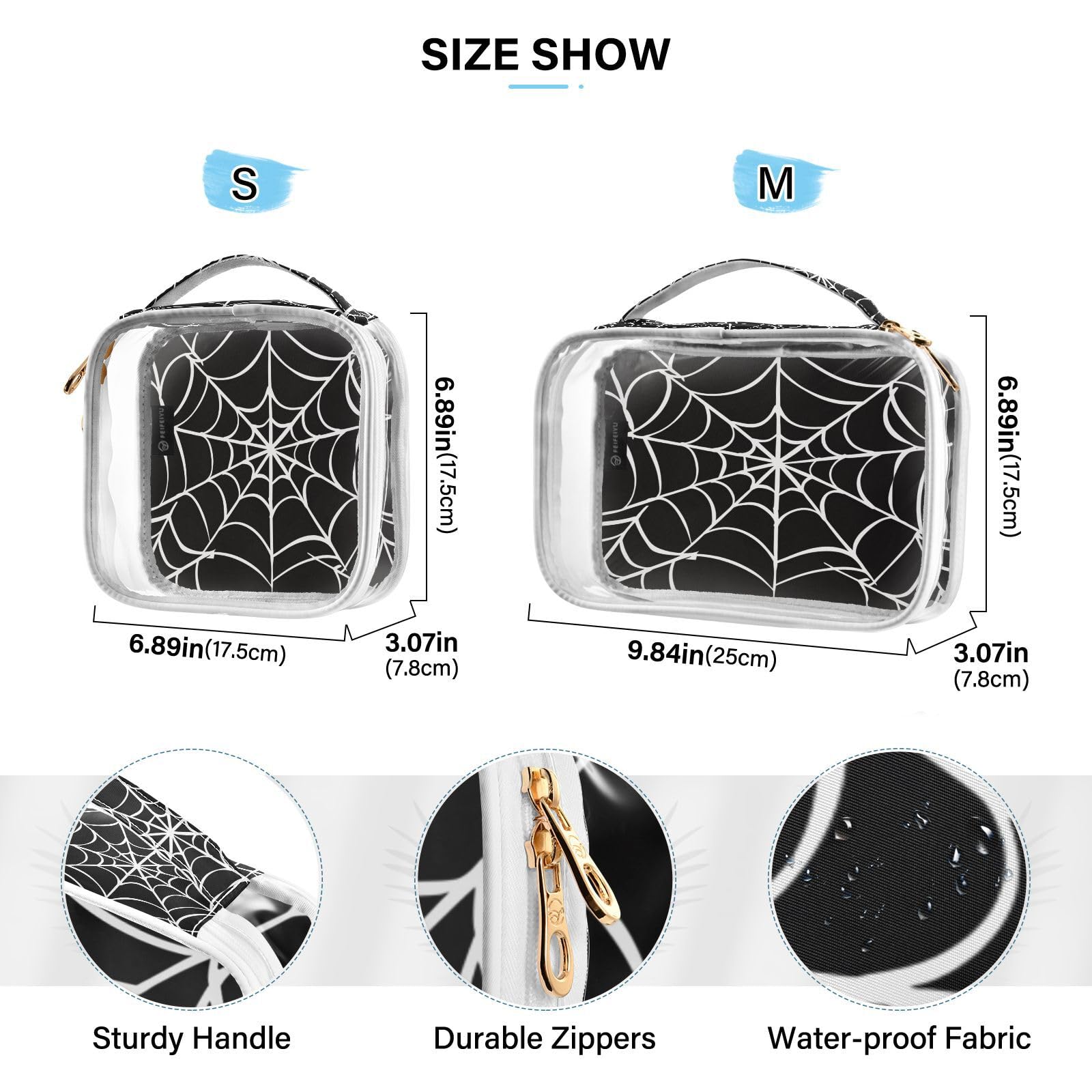 ZOEO 2 Pack Clear Makeup Bag, Goth Spider Web Car Pouches For Organization Waterproof Travel Toiletry Bags For Women Girl