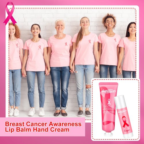 20 Sets Breast Cancer Awareness Favors Pink Ribbon Hand Cream Lip Balm with Thank You Cards Organza Bags Awareness Gifts for Women Nurse Breast Cancer Charity Event Survivor Campaign Party Favors