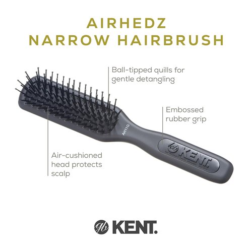Kent | AH11G Airhedz Pro Narrow Pin Hair Brush - Fine Pin Detangler for Pain-Free Taming & Straightening