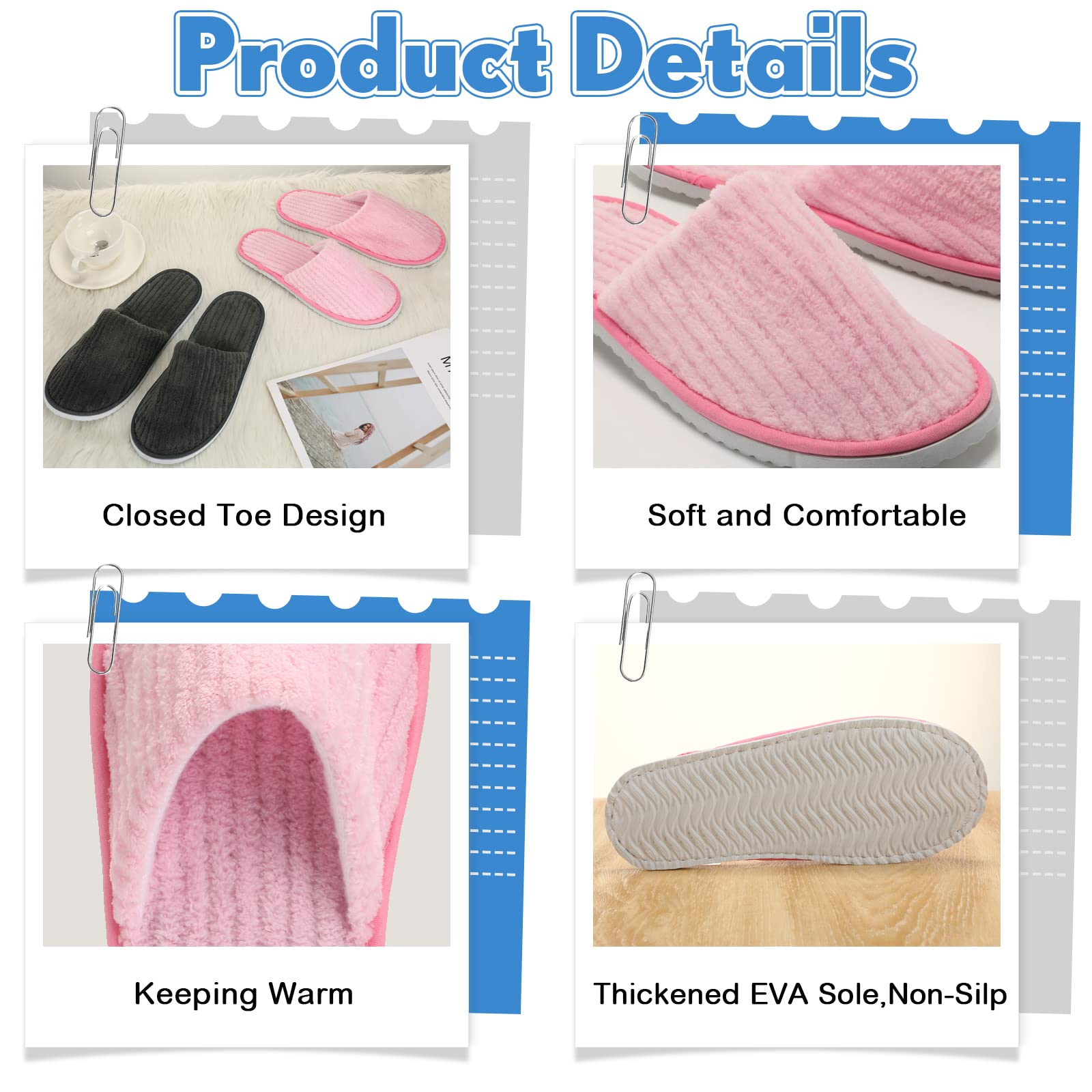 Zhehao 10 Pairs Disposable Slippers Washable House Slippers for Guests Bulk Women Men Spa Hotel Bath Slipper Soft Cotton Linen Non Slip Breathable for Indoor Travel Bedroom Party(Pink, Gray)