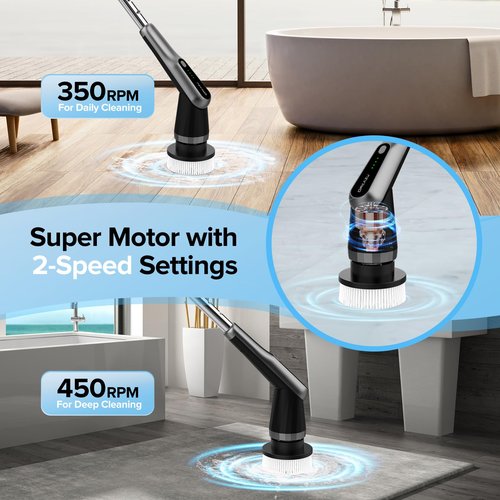 Dreazu G2 Electric Spin Scrubber - IPX7 Waterproof 10-in-1 Shower Cleaner Brush, Retractable Handle & 2-Speed for Bathroom, Bathtub, Kitchen, Tile Floors