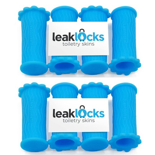 LeakLocks® Toiletry Skins™ Elastic Sleeve for Leak Proofing Travel Container in Luggage. For Standard and Travel Sized Toiletries. Reusable Accessory for Travel Bag Suitcase and Carry-on Luggage
