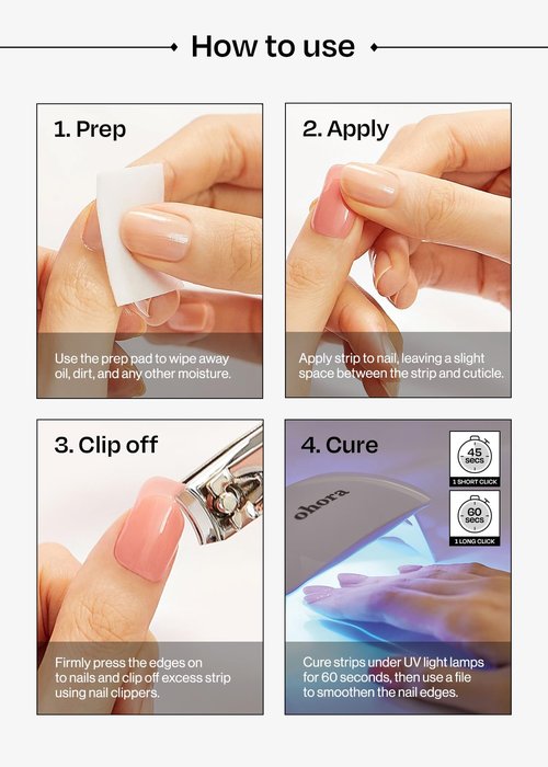 ohora Semi-Cured Gel Nail Strips Value Set (N Cream Pink Starter Kit) Includes Full Size Lamp and Mini Remover, Salon-Quality, Long Lasting, Easy to Apply & Remove