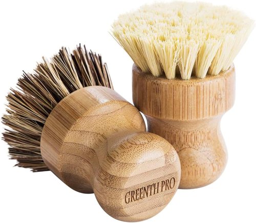 Palm Pot Brush - Durable Bamboo Mini Dish Brushes | 3-Pack Natural Scrub Kit for Pots, Pans & Vegetables