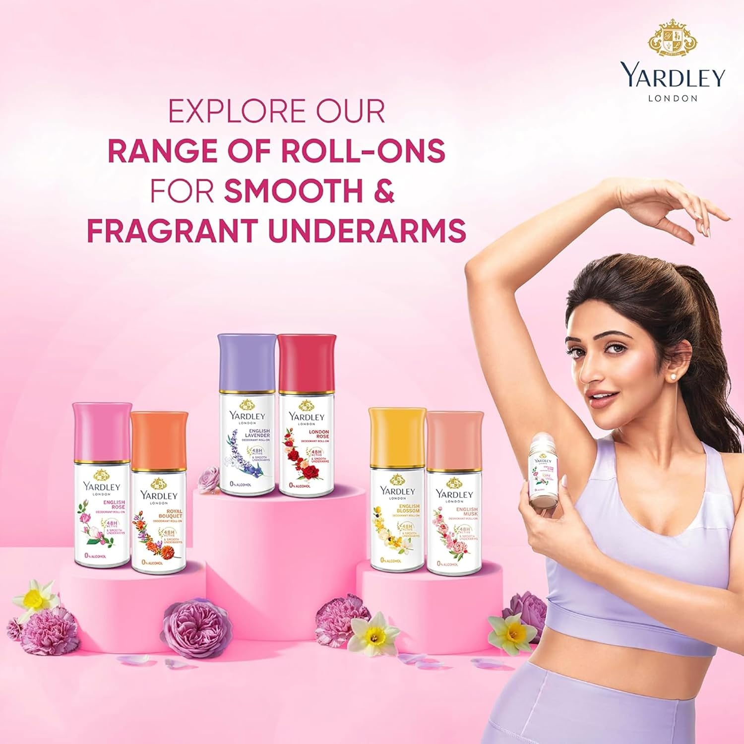 Yardley London English Rose Deodorant Roll-On - 48-Hour Protection | Alcohol-Free | 1.7oz (50ml)