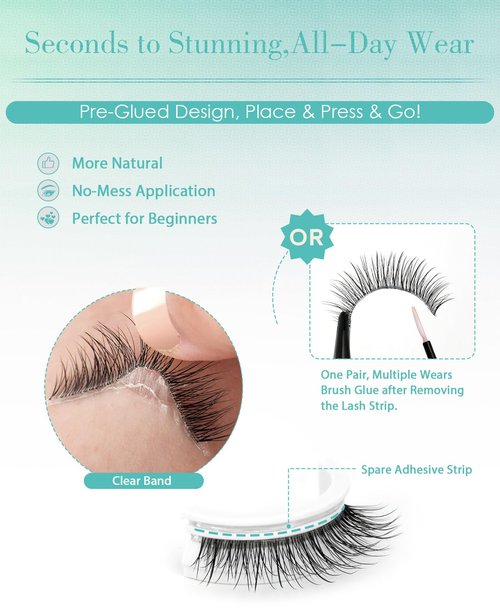 Obeyalash Self Adhesive Eyelashes Natural Look,Waterproof Stick on False Eyelashes,Easy Strip Lashes for Beginners,Reusable Glueless Lashes for Daily Work & Travel (L08 Doll Eye 10mm)