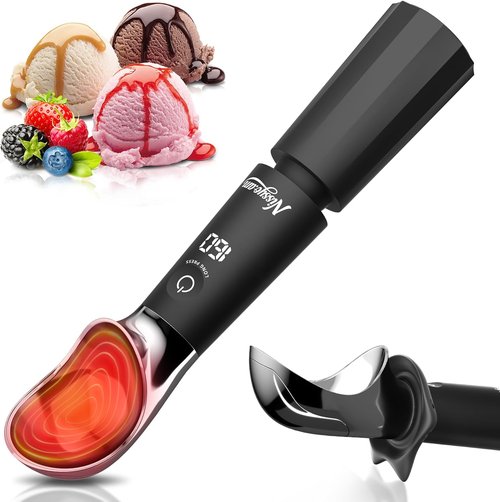 Skiennix Heated Ice Cream Scoop - Rechargeable Electric Scooper with Drip-Proof Stand & 3 Heating Levels