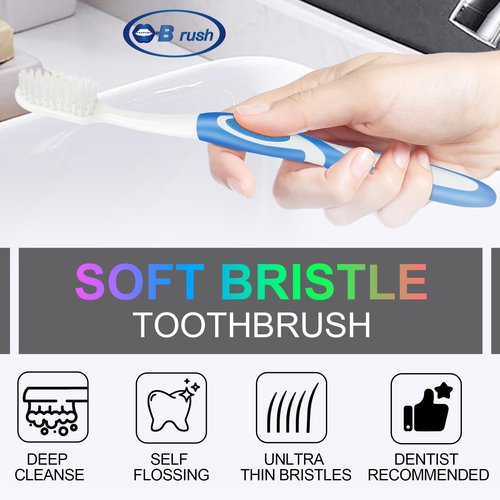 Extra Soft Toothbrushes for Adults - Flossing Toothbrush for Sensitive Teeth and Receding Gums, Tapered Bristles Ultra Clean Plaque Remover Travel Toothbrush Individually Wrapped Pack of 4