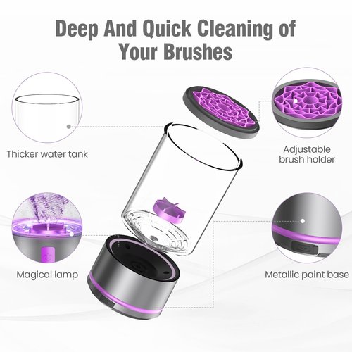 EITABEL Makeup Brush Cleaner machine, 2 in 1 Makeup Brush Cleanser & Washer, 7000 RPM High-Speed Deep Cleaning, Portable Automatic Cosmetic Brush Cleaner for Foundation Brush Sponge, Purple