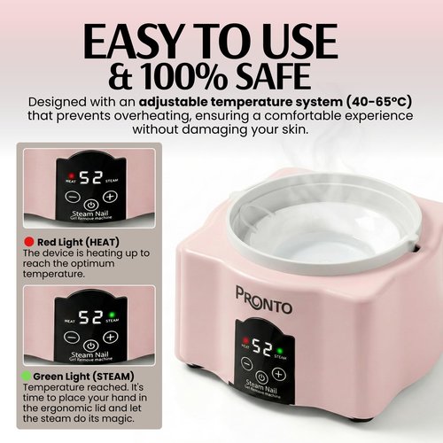 Pronto Electric Nail Soaking Bowl, Nail Steamer for Acrylic, Dip and Gel Removal, Acetone Steamer Nails Soak Off and Nail Polish Remover Machine for Gel Nail Polish Acrylic Steamer Remover, Pink