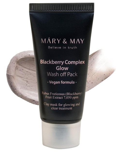 Mary&May Vegan Blackberry Glow Wash Off Mask - Pore Clearing & Anti-Aging Clay - 1.01oz Korean Skincare