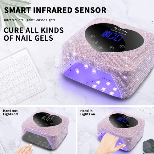Ayshone Cordless UV LED Nail Lamp,72W Rechargeable Nail Dryer Gel Polish Light with Large LCD Display,Rechargeable Nail Curing Lamp for Salon & Home (Pearl Pink)