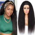 Zealady Kinky Straight Human Hair Headband Wig - 12A, 180 Density, Yaki Straight, Glueless, Half Wig for Black Women - 12 inch