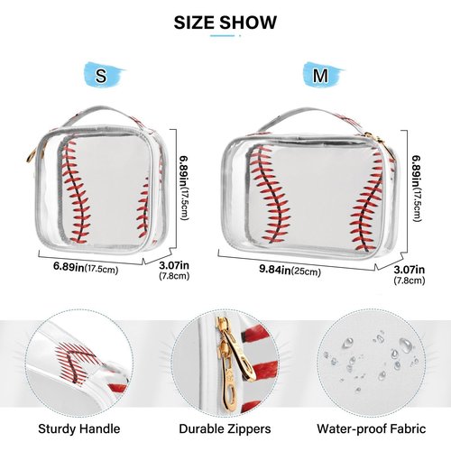 ALAZA Baseball Red Lace 2 Pcs Storage Bags Zippered Organizers Cosmetics Travel Case Toiletry Bag Transparent Tote Bags