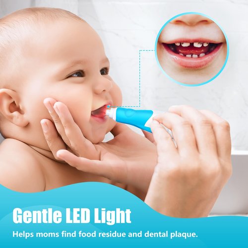 DADA-TECH Toddler Electric Toothbrush Kids Age 1-2-3 Years Old, Baby Electric Toothbrush with LED Light 2 Minutes Timer 4 Vibrating Heads for Infants (Blue Penguin‌‌)