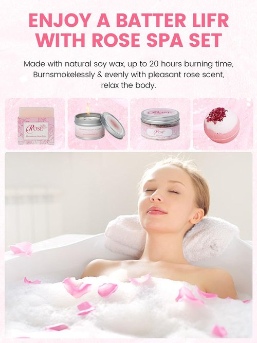 Valentine's Day Gifts for Her, 16Pcs Rose Spa Bath & Body Care Set with Bath Bombs & Lotions, Relaxing Home Spa Gift Kit for Mom Wife Girlfriend, Ideal for Mother’s Day Birthday Women Gift Sets