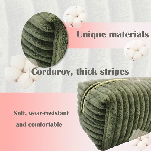 Kornnapa Cosmetic Bag for Purse, Corduroy Makeup Bag for Women Toiletry Bag Small Travel Make up Bag Cute Makeup Bags Skincare Bag Make up Pouch Organizer, Green