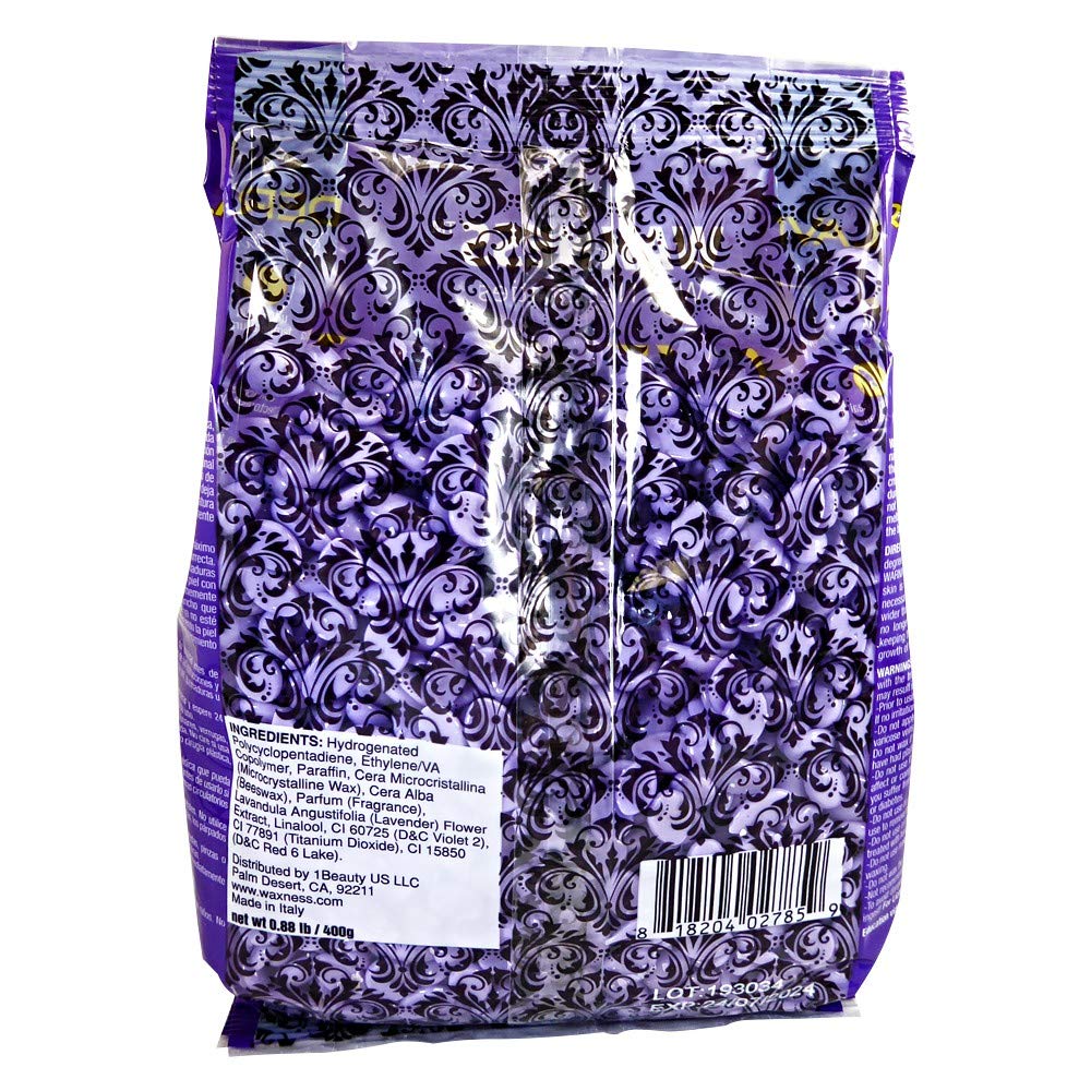 Waxness Lavender Face Hard Wax 0.8 lb (400 g) – Creamy Stripless Hard Wax for Sensitive Skin, Face, Bikini, Synthetic Resin Formula, Gentle Hair Removal – Made in Italy