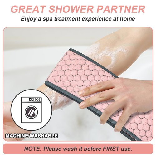 dodiff Exfoliating Back Scrubber for Shower, 38 Inches Back Washer with Handles, Exfoliating Washcloth Body Exfoliator Bath Tool to Scrub Your Body Deeply for Men & Women Exfoliation (Pink)