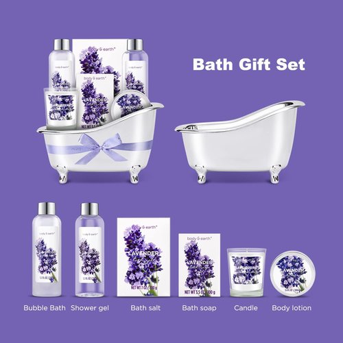 Gift Set for Women Body & Earth Gifts Set Lavender Gift Baskets For Women Bath Sets with Bubble Bath Body Lotion Scented Candle Mother‘s Day Gifts for mom