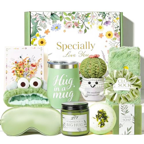 PrecisEdge Birthday Gifts for Women 11 Pcs Self Care Baskets for Women, Christmas Thinking of You Friendship Gift Box, Candles and Bath Shower Sets for Mom Grandma Sister Friends (Sage Green)