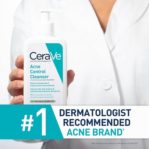 CeraVe Acne Control Cleanser - 2% Salicylic Acid & Niacinamide | Gentle Fragrance-Free Face Wash, 16 Oz