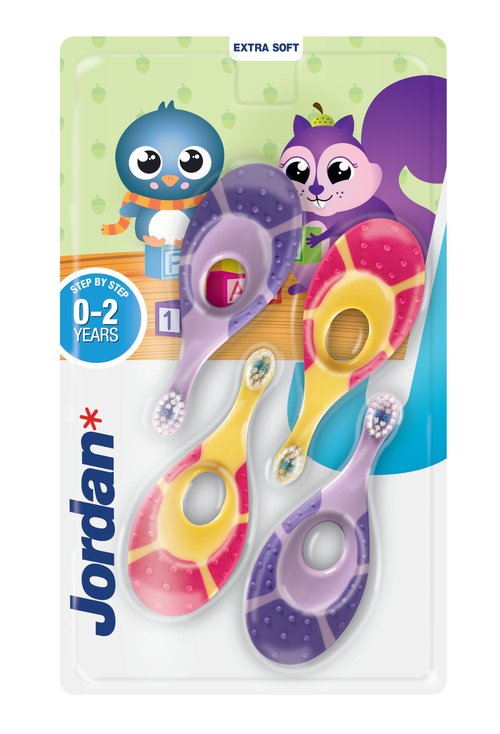 Jordan* ® | Step 1 Baby Toothbrush | 0-2 Years, Soft Bristles, BPA Free | Pink & Purple | 4 Pack