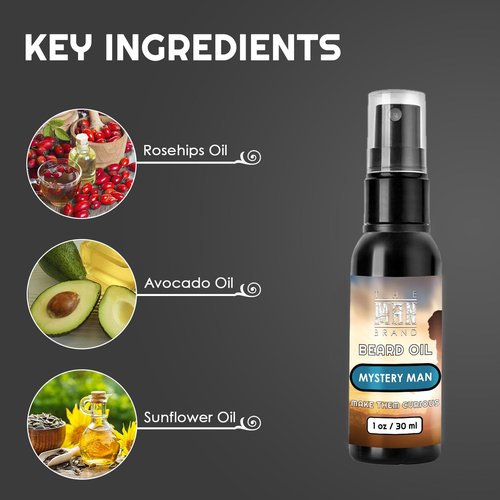 Mystery Man Beard Grooming Oil - Natural Conditioning Formula for Soft, Hydrated Beards (1 Ounce)