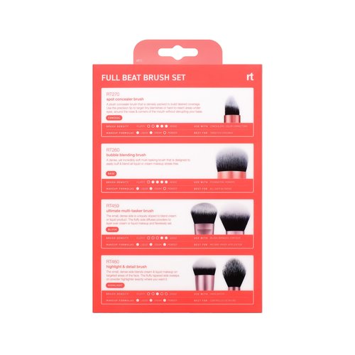 Real Techniques Full Beat Makeup Brush Set, 4 Piece Brush Kit for Foundation, Concealer, Blush, Contour, Highlight & Powder Blending, Travel Set, Soft UltraPlush Bristles, Cruelty-Free