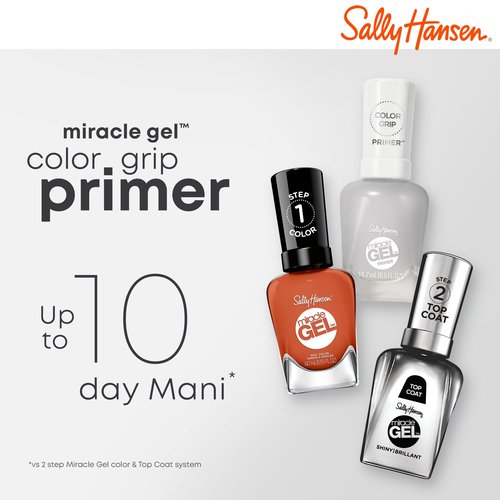 Sally Hansen Miracle Gel Nail Polish Color Grip Primer and Base Coat| Salon Quality, Gel-Like Formula, Two-Step System, No UV Light Needed, Long Lasting | Clear, Glossy