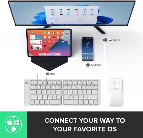DELUX PockCombo Wireless Keyboard and Mouse - Foldable Bluetooth Design, Portable & Lightweight (White)