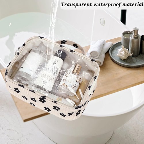 Bluboon 3Pcs Makeup Toiletry Bag for Women, Clear Packing Cubes Cosmetic Bag for Travel Women With Zipper Travel Essentials (Corduroy Floral 95)