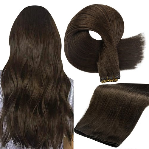 Full Shine Genius Weft Hair Extensions Hair Weft Extensions Brown Hair Extensions Sew In 16 Inch 50G Hand Tied Weft Real Human Hair Sew In Extensions Straight Hair
