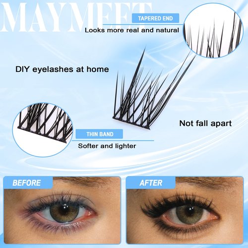 Lash Clusters Cat Eye False Eyelashes, Wispy Natural Cluster Lashes, J Curl 12–14MM Individual Winged Lash Extensions, Soft Fake Eyelash Beginner-Friendly