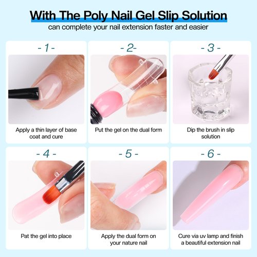 Morovan Poly Gel Slip Solution Kit: 4oz Slip Solution Liquid for Poly Gel Nails Dual-Ended Brush Pusher for Beginner