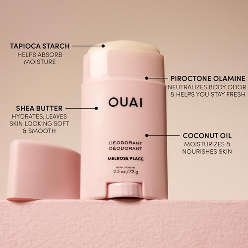 OUAI Aluminum Free Deodorant - Women's Deodorant with 24-Hour Odor Control & Invisible Application - Enriched with Notes of Rose, Berry, Lychee & Pink Peppercorn - Melrose Place (2.5 oz)
