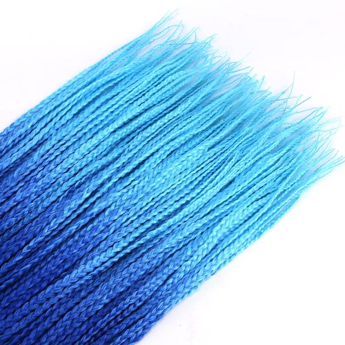 3X Goddess Pre looped Crochet Braids 6 Packs Ombre Blue Box Braids Crochet Hair for Black Women 24 Inch Braid Twist Knotless Straight Braiding Crochet Hair (T1/Blue/Light Blue#)