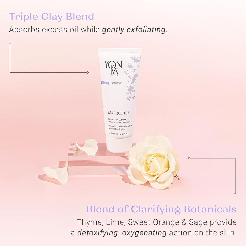 Yon-Ka Gel Nettoyant Facial Cleanser & Masque 103 Set - Gentle Foaming Face Wash & Detoxifying Clay Mask for Oily Skin | 6.76 fl oz & 3.30 oz