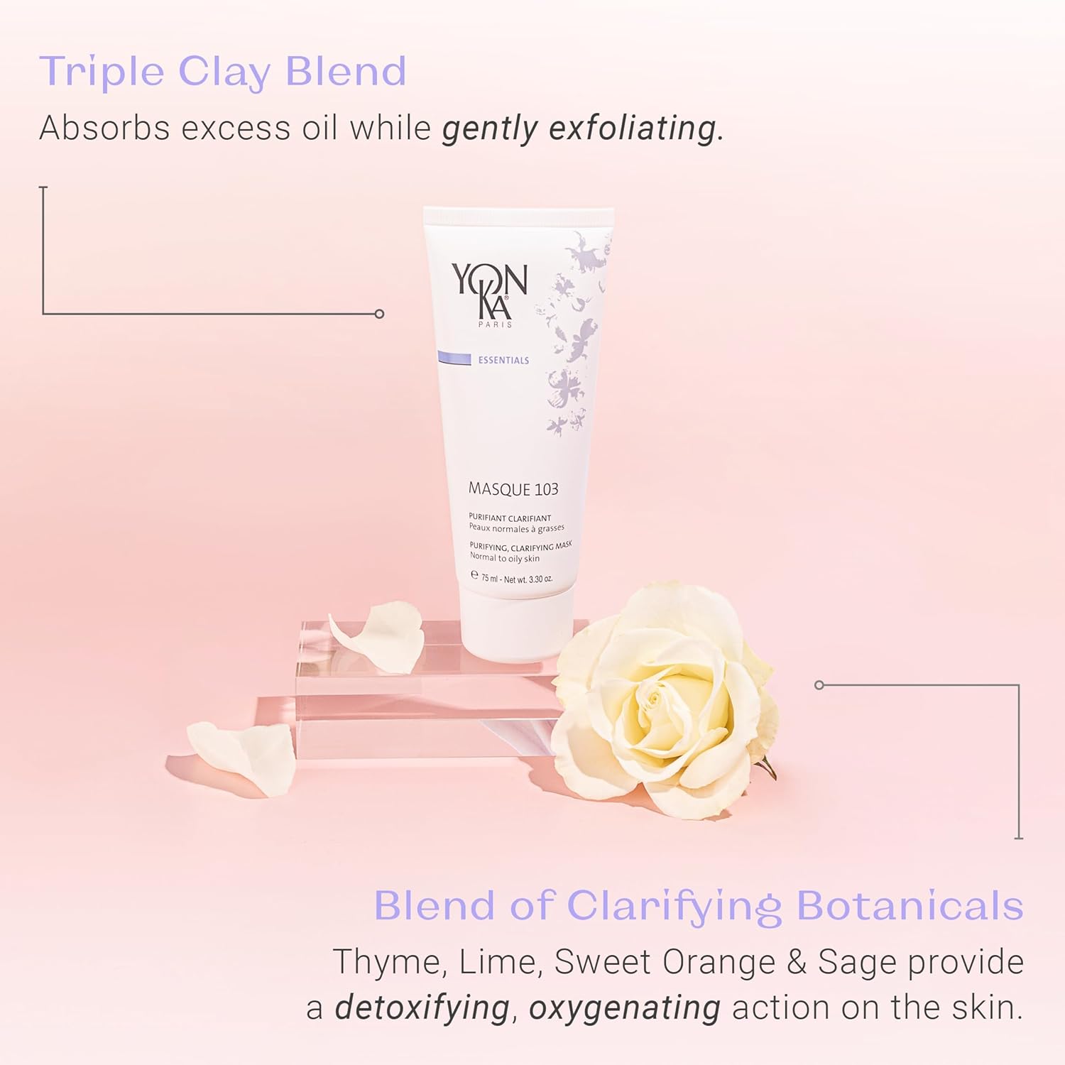 Yon-Ka Gel Nettoyant Facial Cleanser & Masque 103 Set - Gentle Foaming Face Wash & Detoxifying Clay Mask for Oily Skin | 6.76 fl oz & 3.30 oz