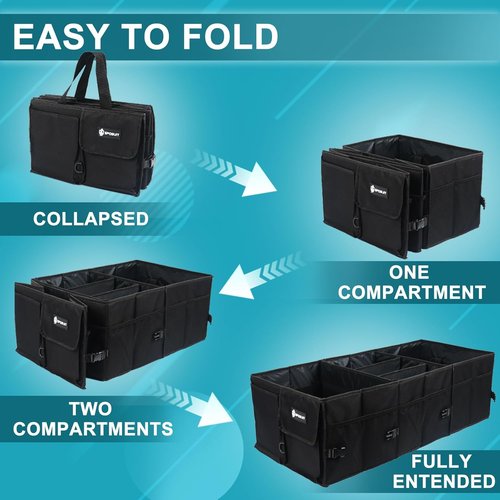 Sposuit Extra Large Car Trunk Organizer - 98L Collapsible Storage with Removable Dividers & Adjustable Straps